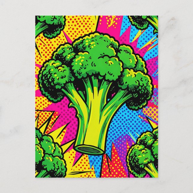 Vibrant Pop Art Broccoli Pattern Postcard (Front)