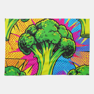 Vibrant Pop Art Broccoli Pattern Tea Towel