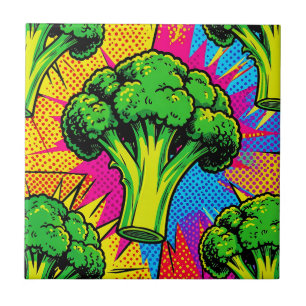 Vibrant Pop Art Broccoli Pattern Tile