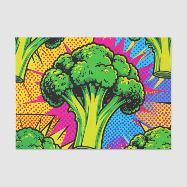 Vibrant Pop Art Broccoli Pattern Tissue Paper (Front)