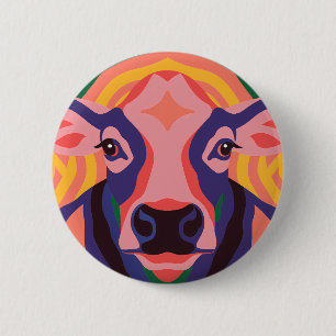 Vibrant Pop Art Cow Face Portrait 6 Cm Round Badge
