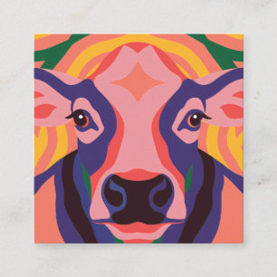 Vibrant Pop Art Cow Face Portrait Square Business Card