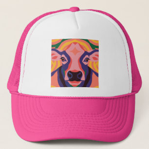 Vibrant Pop Art Cow Face Portrait Trucker Hat