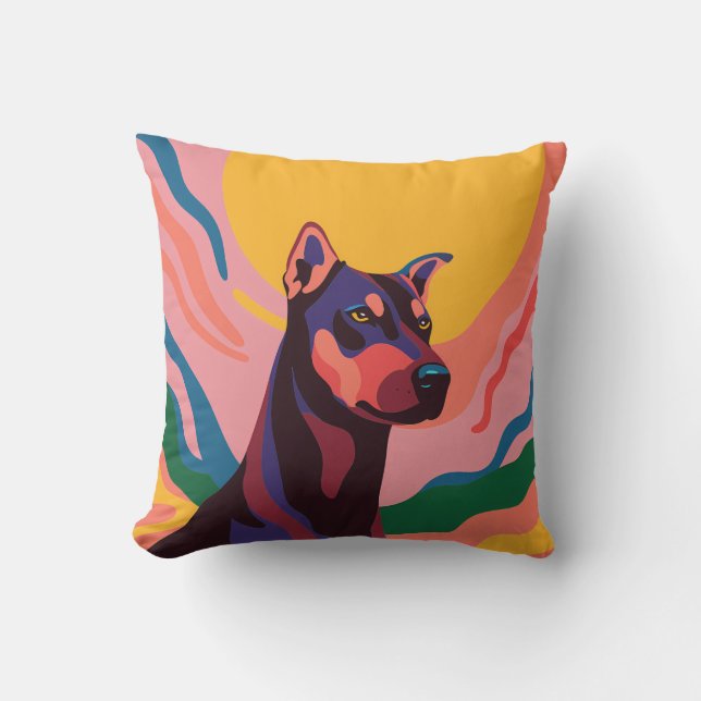 Vibrant Pop Art Doberman Portrait Cushion (Front)