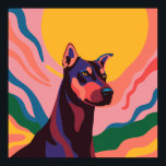 Vibrant Pop Art Doberman Portrait Poster<br><div class="desc">This is a vibrant pop art style digital illustration of a Doberman Pinscher's portrait. The dog is depicted with bold, flat areas of color in shades of black, blue, purple, and red, creating a striking and modern aesthetic. Its eyes are yellow, and it has a focused, alert expression. The Doberman...</div>