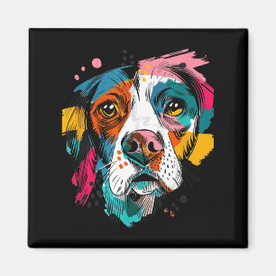 Vibrant Pop Art Dog Face Abstract Canine Portrait Magnet