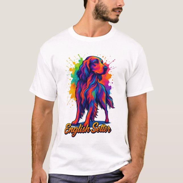 Vibrant Pop Art English Setter Dog T-Shirt (Front)