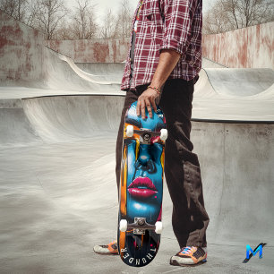 Vibrant Pop Art Face Skateboard - Bold Expression