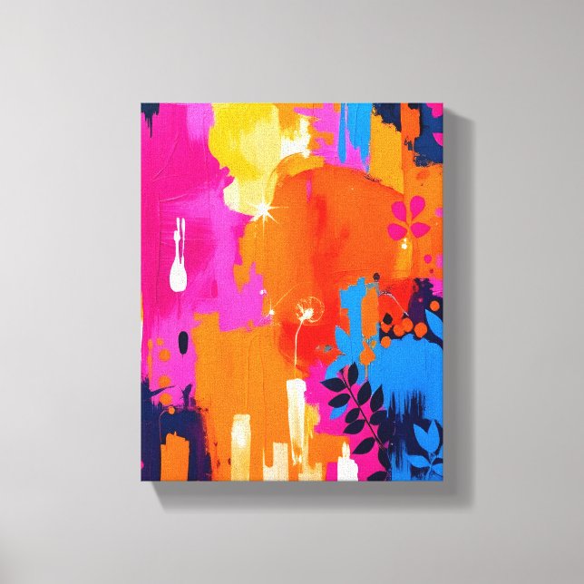 Vibrant Pop Art Floral Abstract Canvas Print (Front)