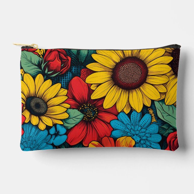 Vibrant Pop Art Floral Design wuth Sunflowers Accessory Pouch (Front)