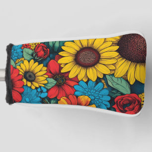 Vibrant Pop Art Floral Design wuth Sunflowers Golf Head Cover