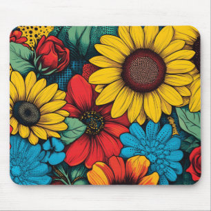Vibrant Pop Art Floral Design wuth Sunflowers Mouse Mat