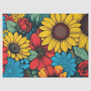 Vibrant Pop Art Floral Design wuth Sunflowers Tissue Paper