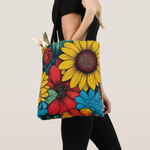 Vibrant Pop Art Floral Design wuth Sunflowers Tote Bag