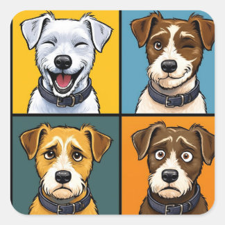 Vibrant Pop Art Fox Terrier Seamless Pattern  Square Sticker