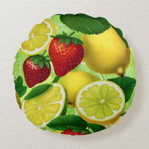 Vibrant Pop Art Fruit Round Pillow