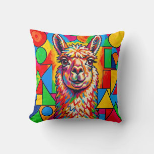 Vibrant Pop Art Llama Portrait Cushion