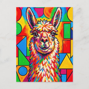 Vibrant Pop Art Llama Portrait Postcard