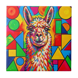 Vibrant Pop Art Llama Portrait Tile