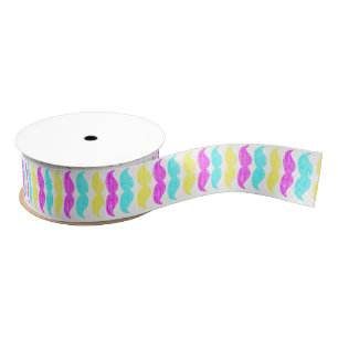 Vibrant Pop Art Moustache Pattern Ribbon Grosgrain Ribbon