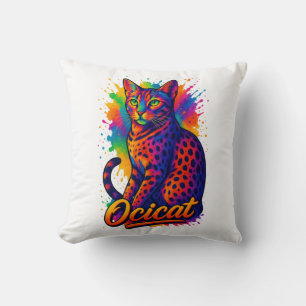 Vibrant Pop Art Ocicat – Colourful Spotted Cat Cushion