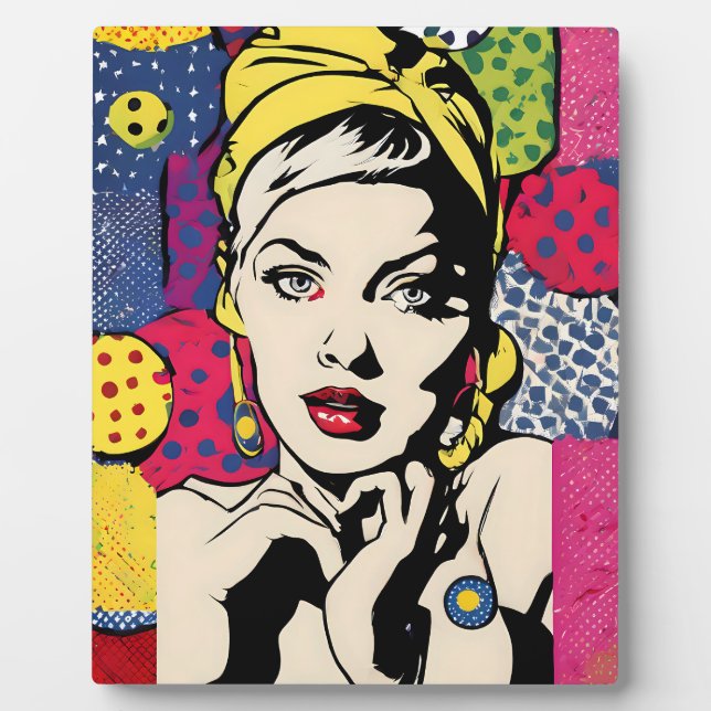 Vibrant Pop Art Portrait Retro Art Plaque (Front)