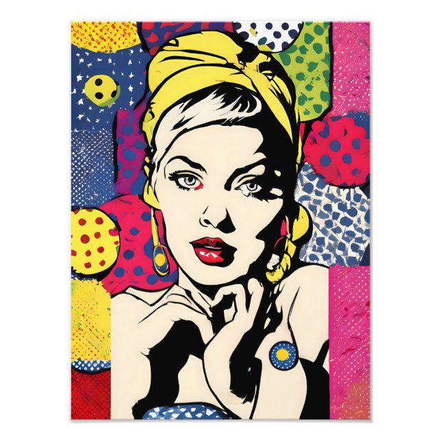Vibrant Pop Art Portrait Retro Wall Art (Front)