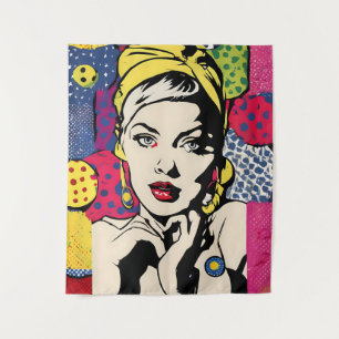 Vibrant Pop Art Portrait Retro Wall Art Tapestry
