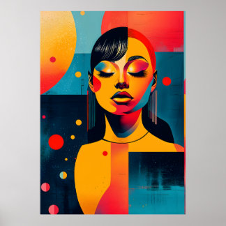 Vibrant Pop Art Portrait: Serene Woman Poster