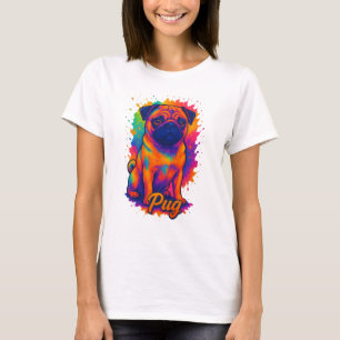 Vibrant Pop Art Pug – Colourful Neon Dog T-Shirt