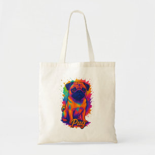 Vibrant Pop Art Pug – Colourful Neon Dog Tote Bag