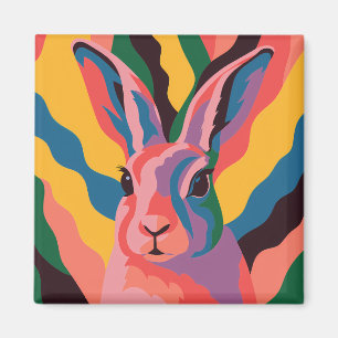 Vibrant Pop Art Rabbit Portrait Illustration Magnet