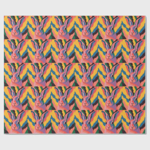 Vibrant Pop Art Rabbit Portrait Illustration Wrapping Paper