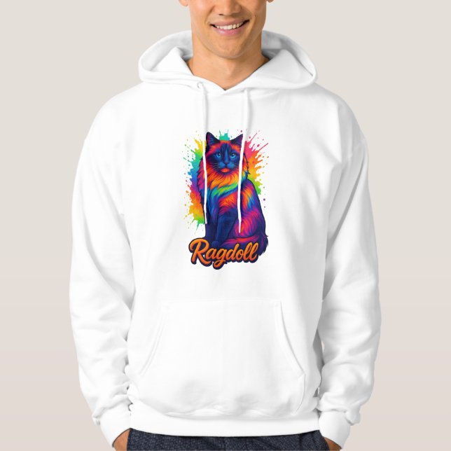 Vibrant Pop-Art Ragdoll Cat – Colourful Neon Stree Hoodie (Front)