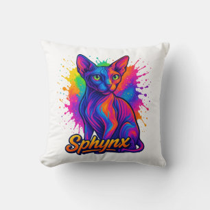 Vibrant Pop Art Sphynx Cat – Colourful Modern Cushion