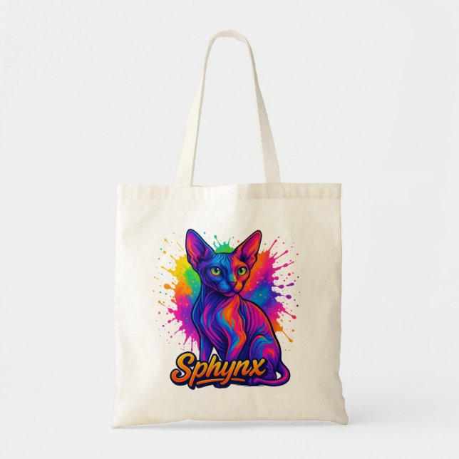 Vibrant Pop Art Sphynx Cat – Colourful Modern Tote Bag (Front)