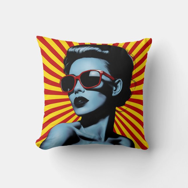 Vibrant Pop Art Woman Portrait Cushion (Front)