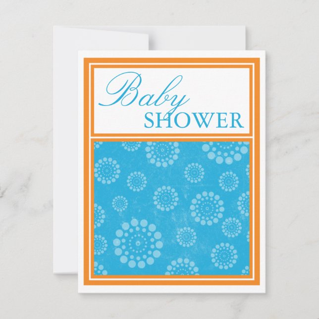 Vibrant Pop Blue Orange Baby Shower Invitations (Front)
