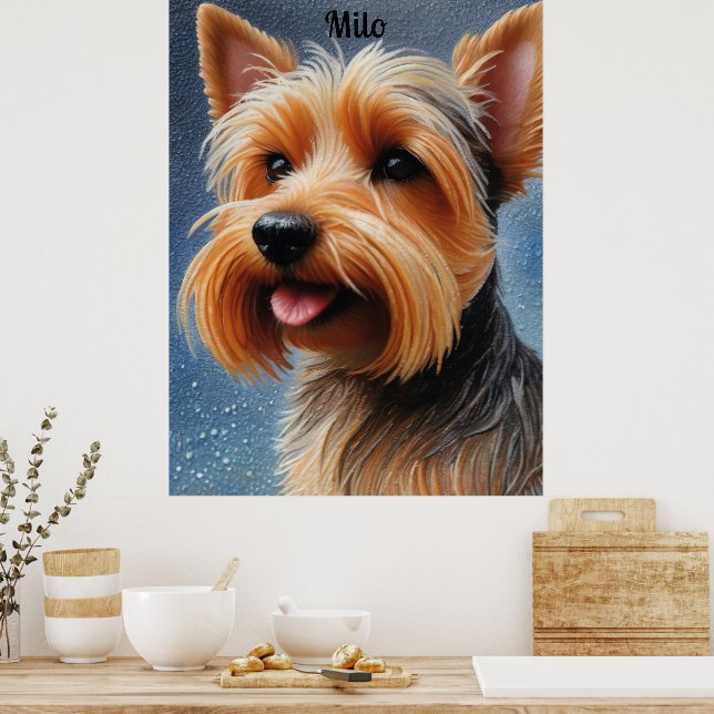 Vibrant Pop Pointillism Yorkshire Terrier Art Poster (Kitchen)