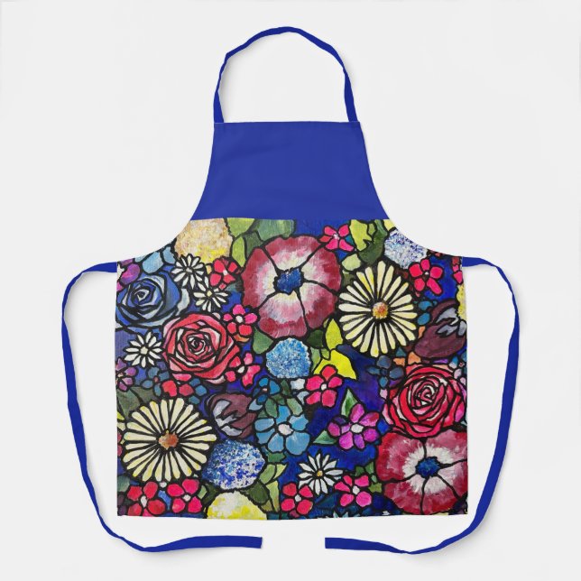 Vibrant Poppy Daisy Floral Art Apron (Front)