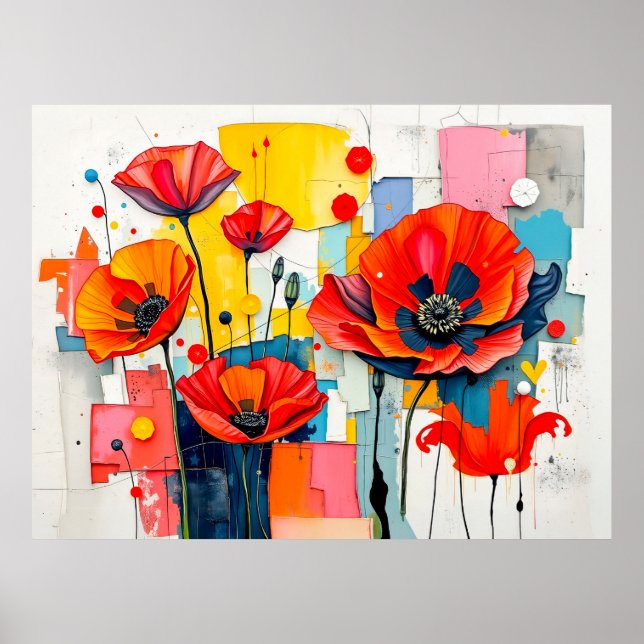 Vibrant Poppy in Modern Abstract Style Poster (Front)