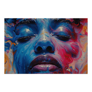 Vibrant portrait of woman with colorful carnival h poster