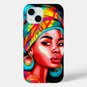 Vibrant Portrait with Colourful Headwrap iPhone 15 Case
