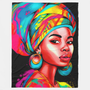 Vibrant Portrait with Colourful Headwrap  Fleece Blanket