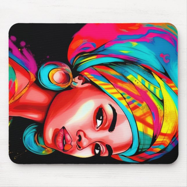 Vibrant Portrait with Colourful Headwrap  Mouse Mat (Front)