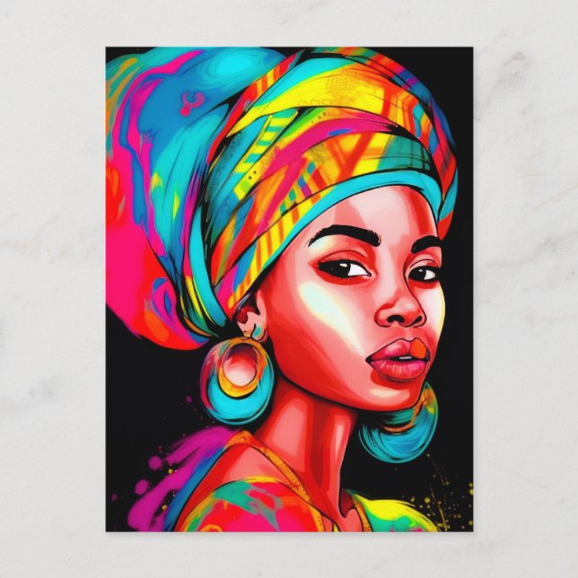 Vibrant Portrait with Colourful Headwrap  Postcard (Front)