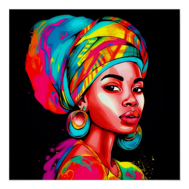Vibrant Portrait with Colourful Headwrap  Poster (Front)