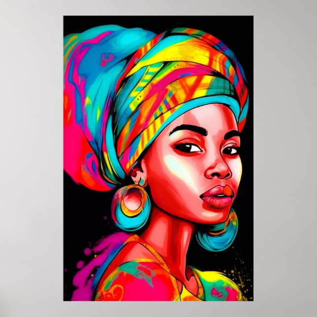 Vibrant Portrait with Colourful Headwrap  Poster (Front)