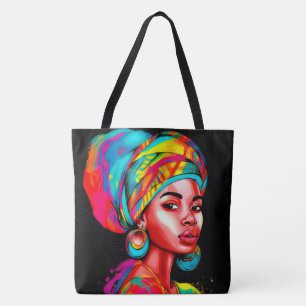 Vibrant Portrait with Colourful Headwrap Tote Bag