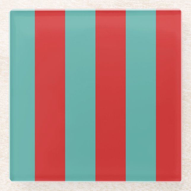 Vibrant Postbox Mermaid Stripes Glass Coaster (Front)
